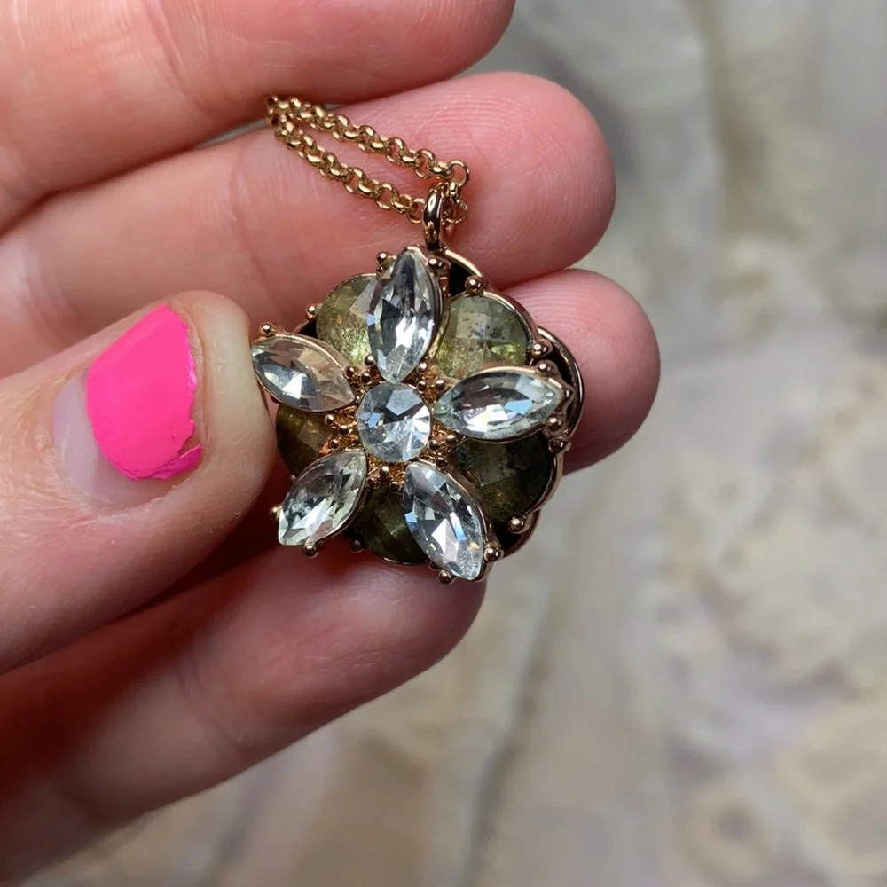 Kate Spade Rose Gold Floral Crystal Pendant Necklace Nwot - Picture 11 of 12